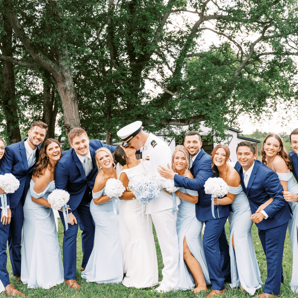 Bride and groom with wedding party at Grahams Estate wedding venue in Gallatin, Tennessee