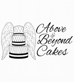 Above and Beyond Cakes logo with tiered cake and angel wings