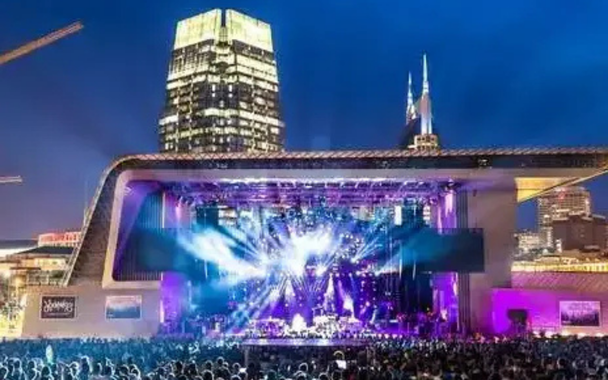 Nashville crowd enjoying a summer concert at Ascend Amphitheater along the riverfront