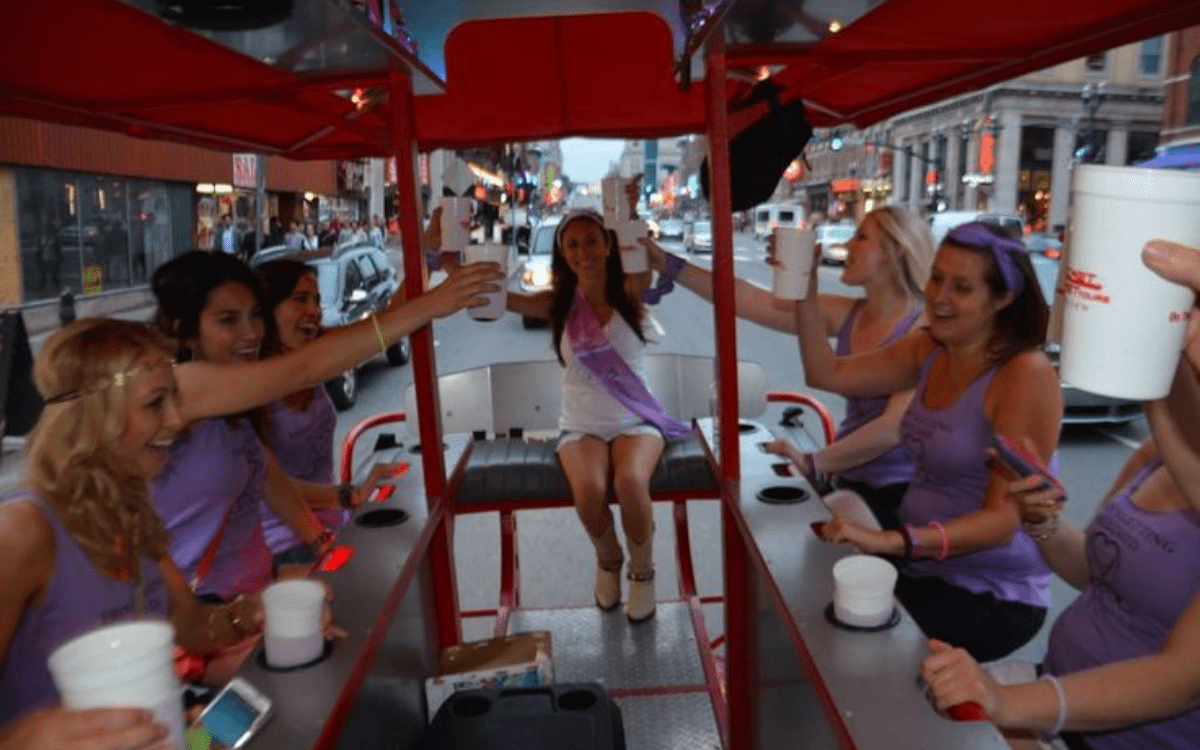 Bachelorette pedal tavern ride down Broadway
