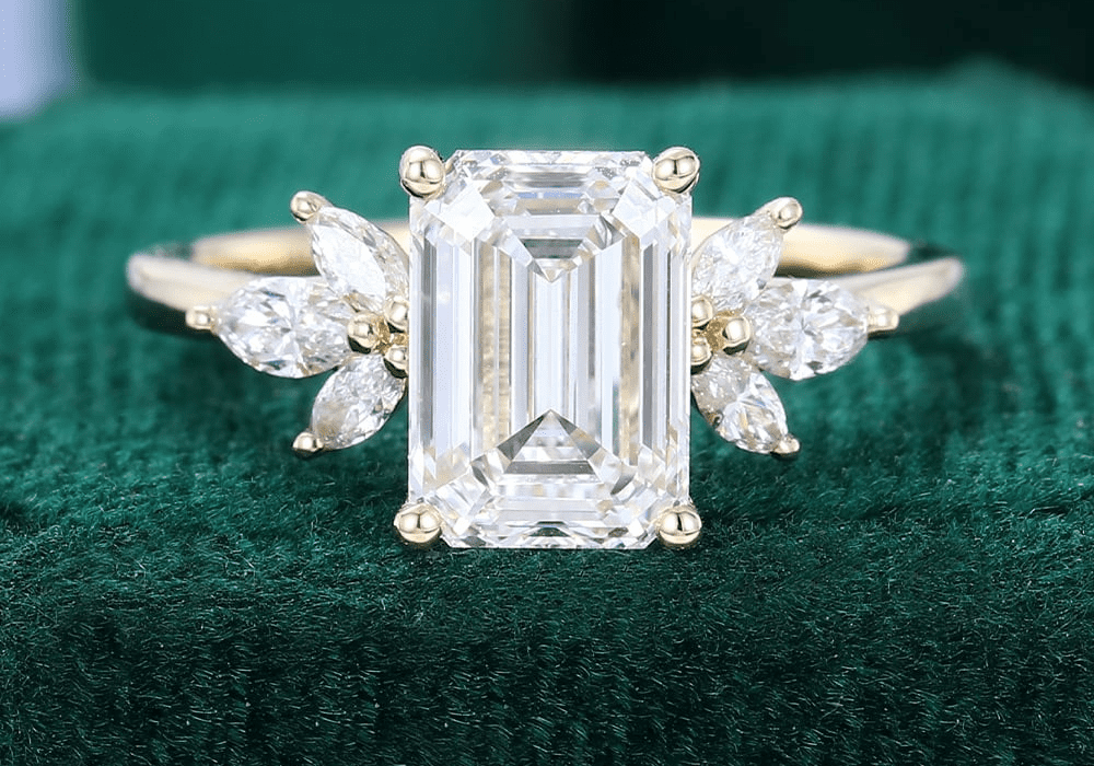 Emerald-cut diamond engagement ring