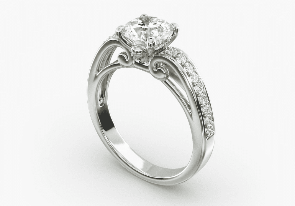 Cathedral engagement ring setting with arched shoulders