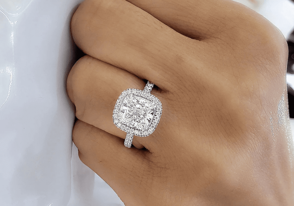 Cushion-cut diamond engagement ring