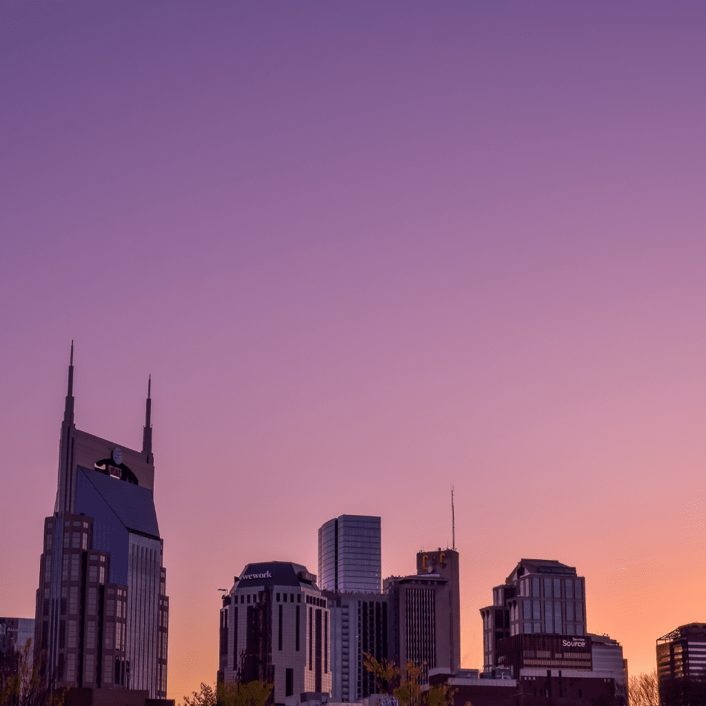 Nashville skyline covered in snow during winter
