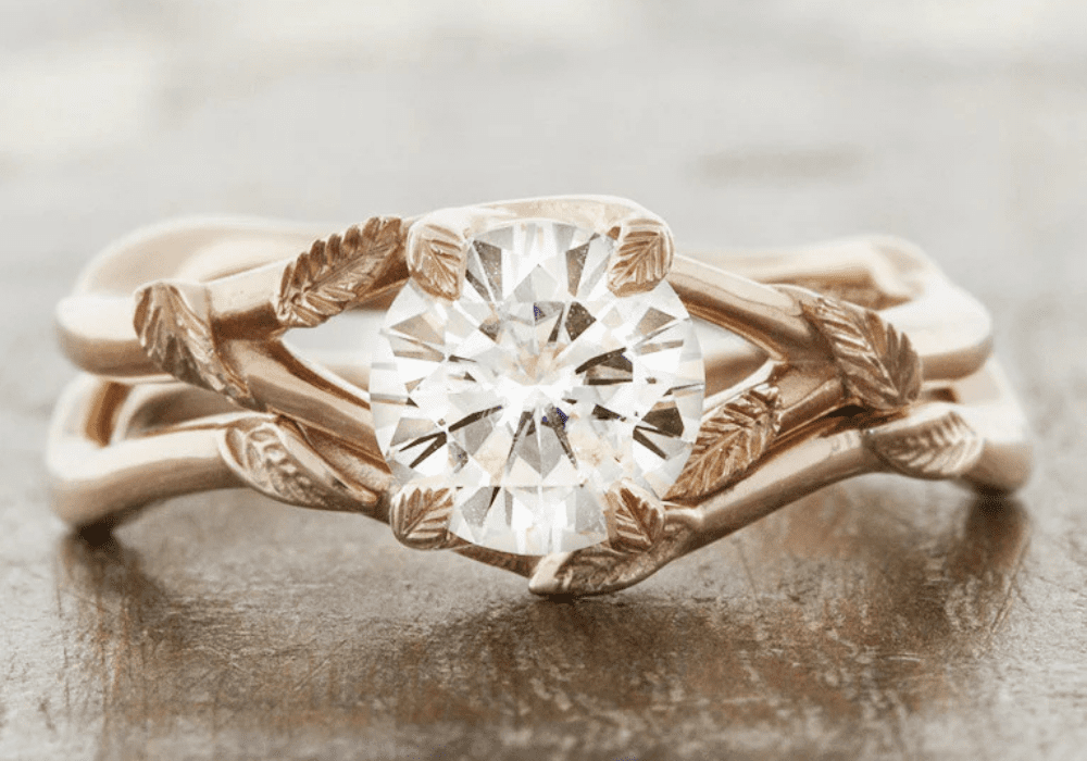 Nature-inspired engagement ring with organic leaf details