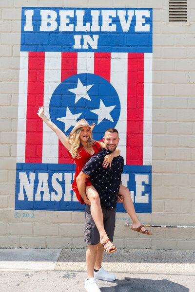 Fun engagement photos in Nashville's 12 South neighborhood near murals