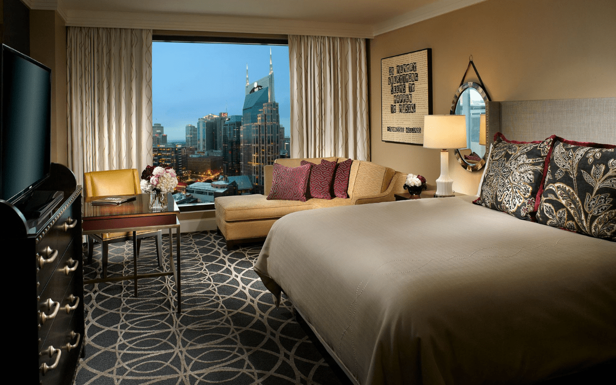 Interior lobby of a stylish Nashville hotel chosen for wedding guests