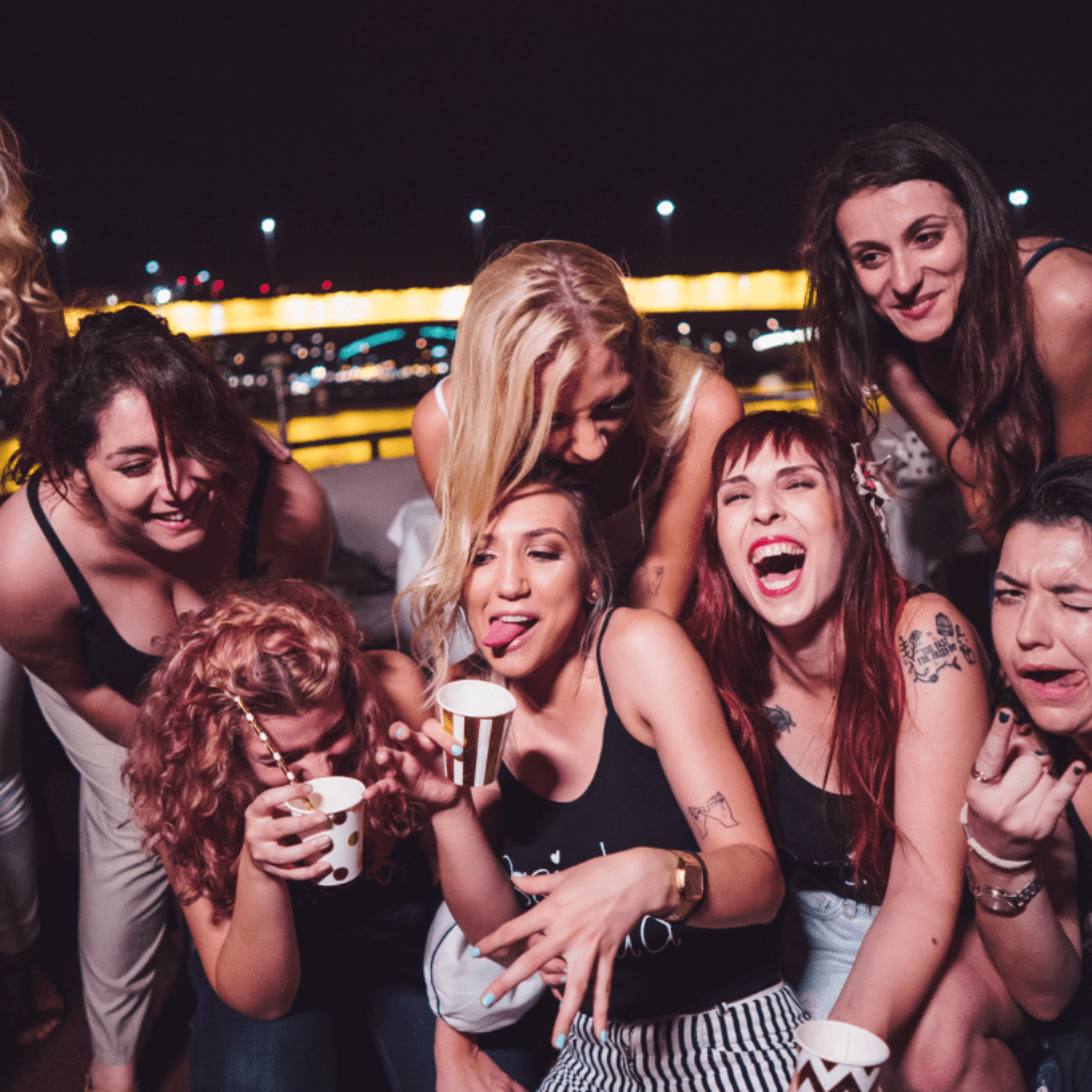 Bride and bridesmaids celebrating during a Nashville bachelorette weekend