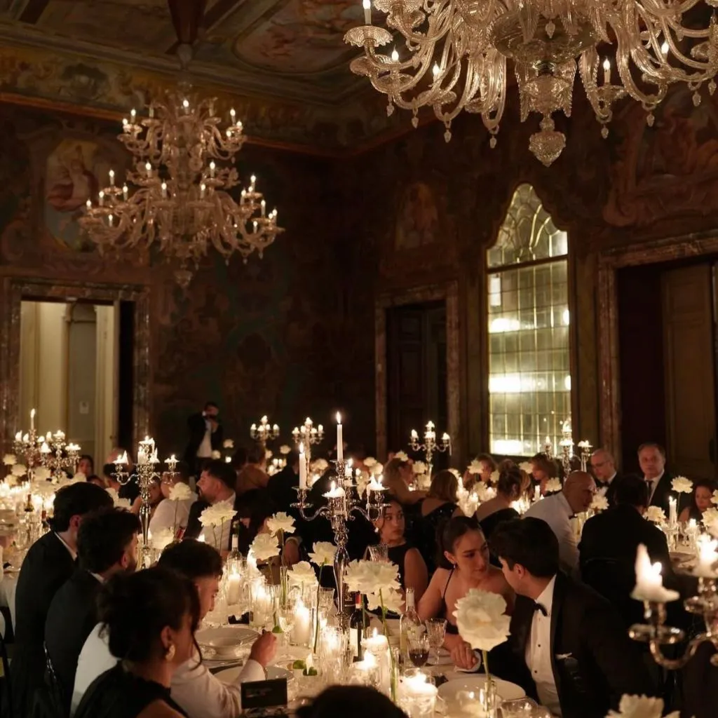 Vintage-inspired estate wedding reception with candlelight and soft romantic décor